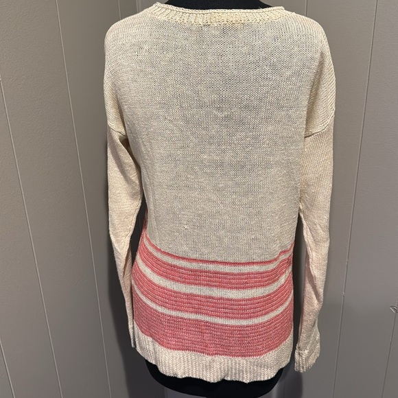 Margaret O’Leary 100% linen ivory red stripe crewneck long sleeve sweater. Small - Picture 3 of 5